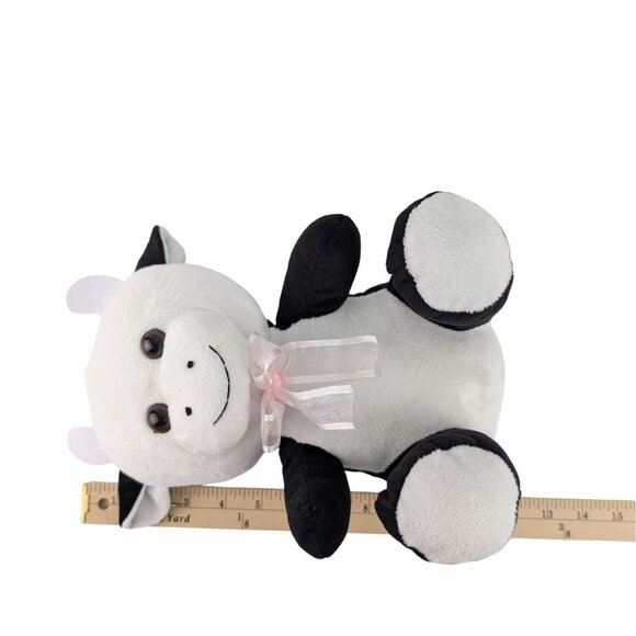 CalPlush Cow Plush 11" Black & White Stuffed Animal Toy Bull Pink Bow - Picture 6 of 6